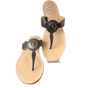 Jack Rogers Larissa Black Leather Thong Sandal Size 8